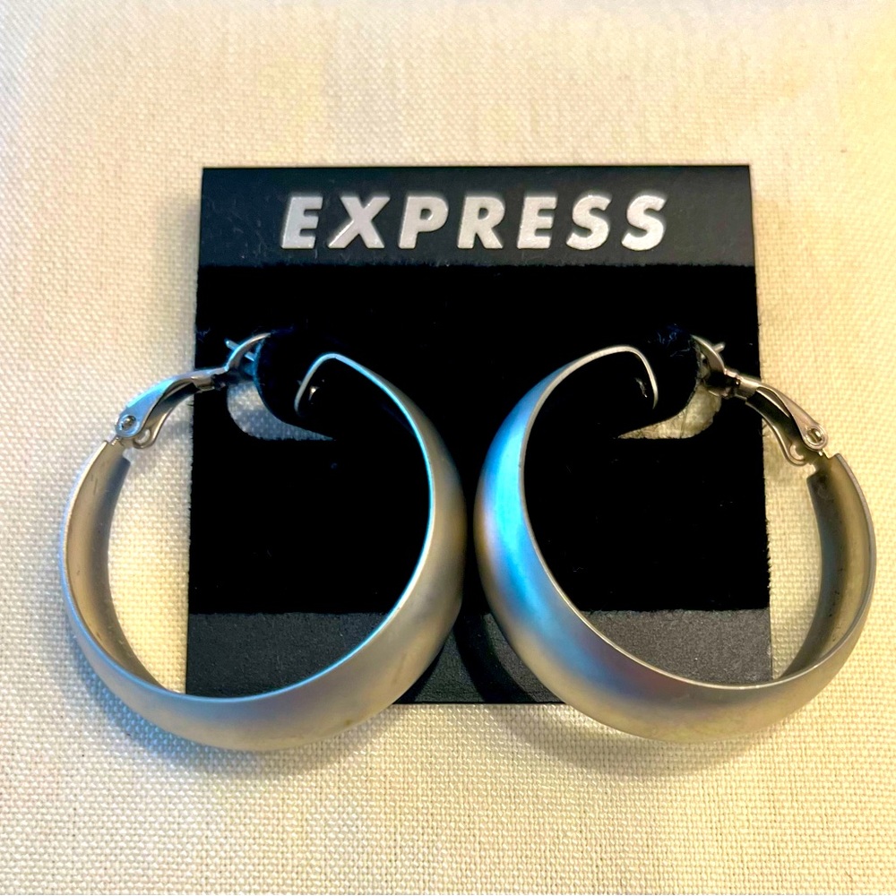 Express Brushed Silver Hoop Earrings, NWT